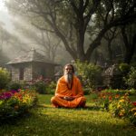 Serene meditation by a yogi near sacred temple grounds